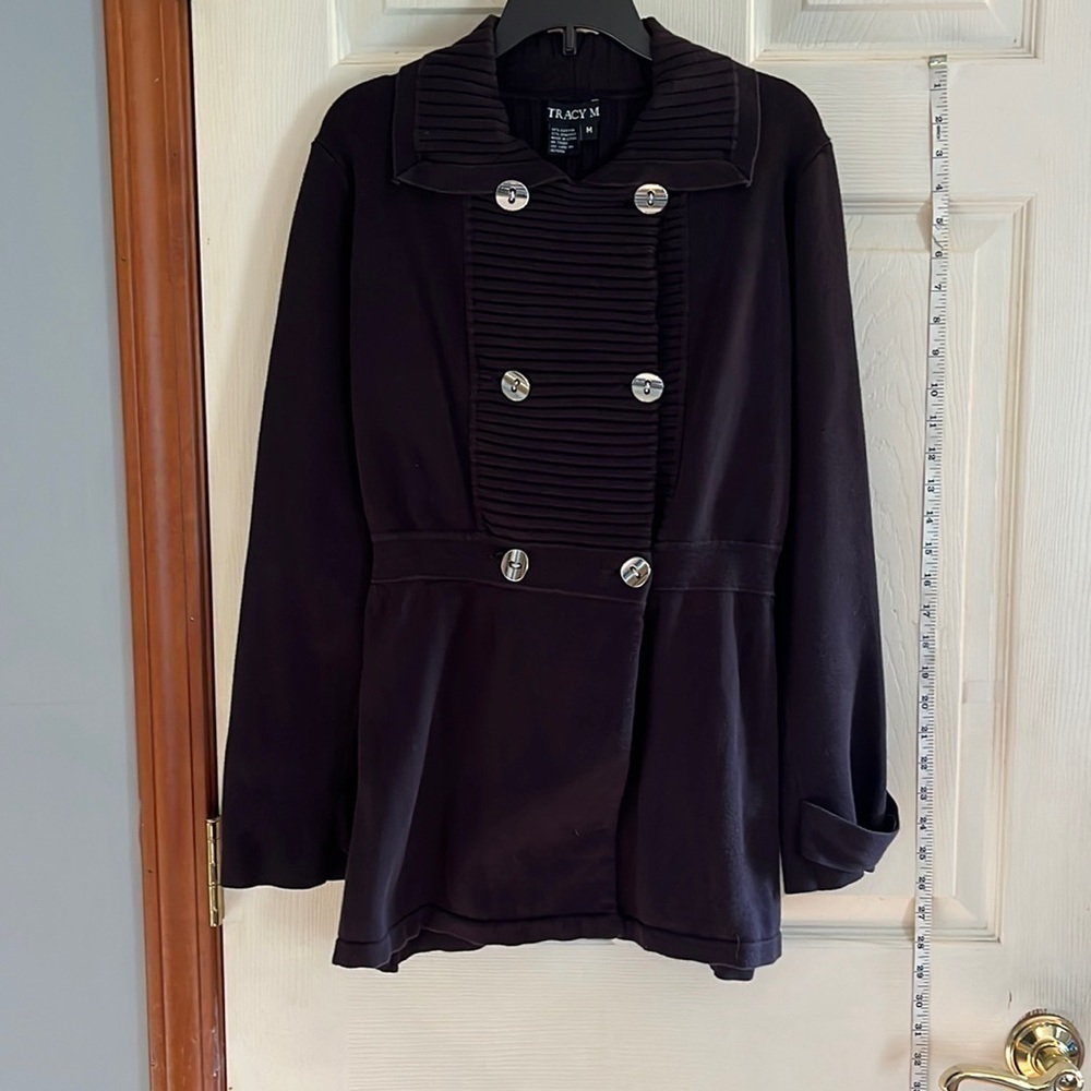 Tracy M-size M-black-petticoat like long sleeve, ribbed detail sweater/jacket